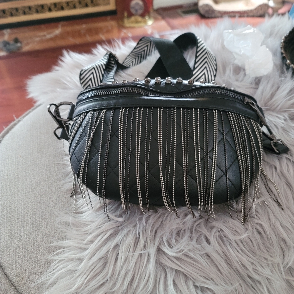 Black Quilted Fringe Crossbody Bag